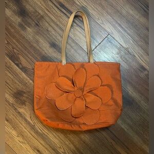 Vibrant Orange Floral Tote Bag